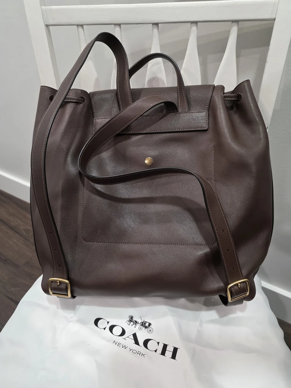 Coach Brown Leather Backpack with Front Pockets